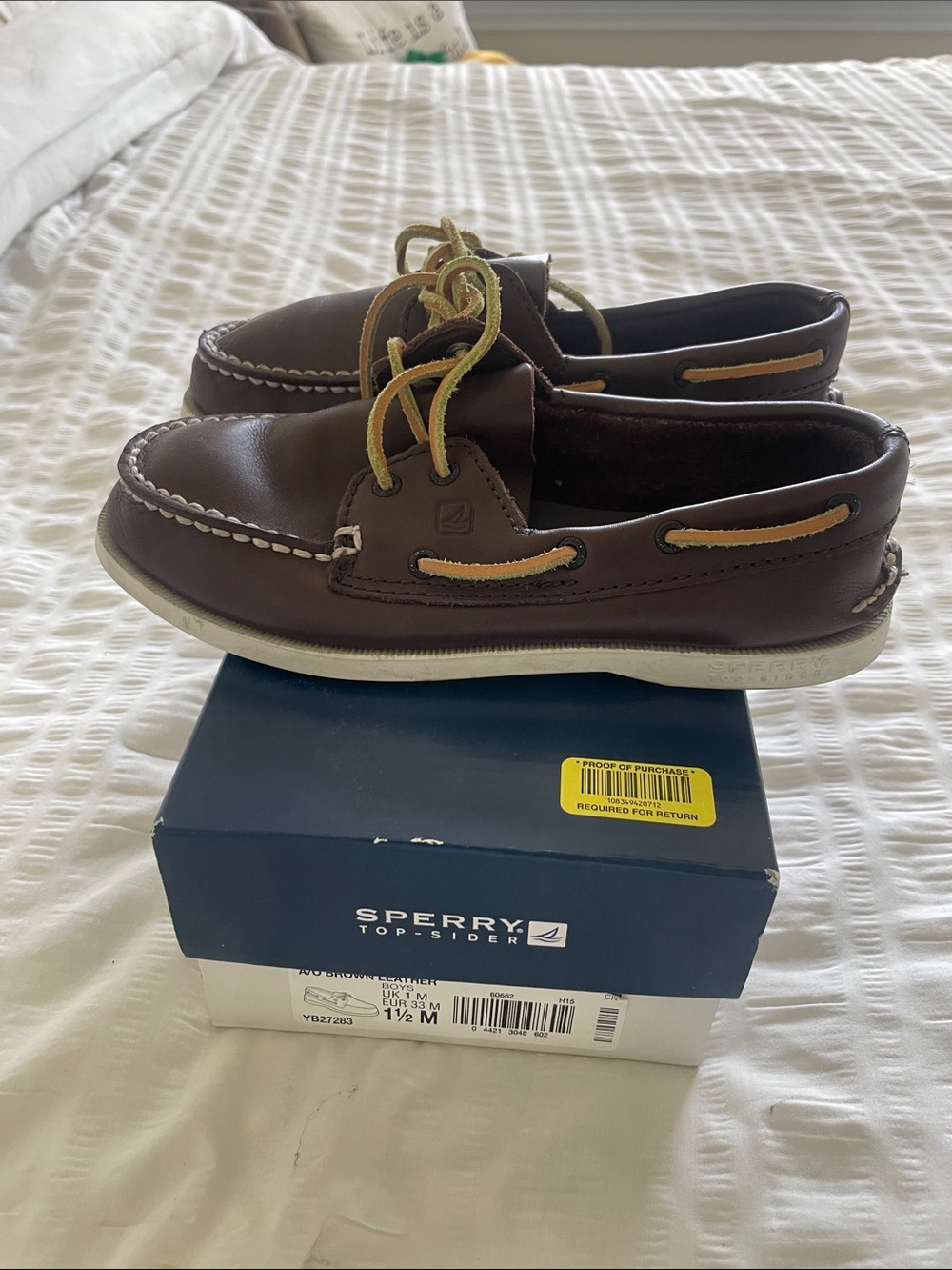 Sperry Men’s Brown Leather Two-Eye Boat Shoes with Tan Laces